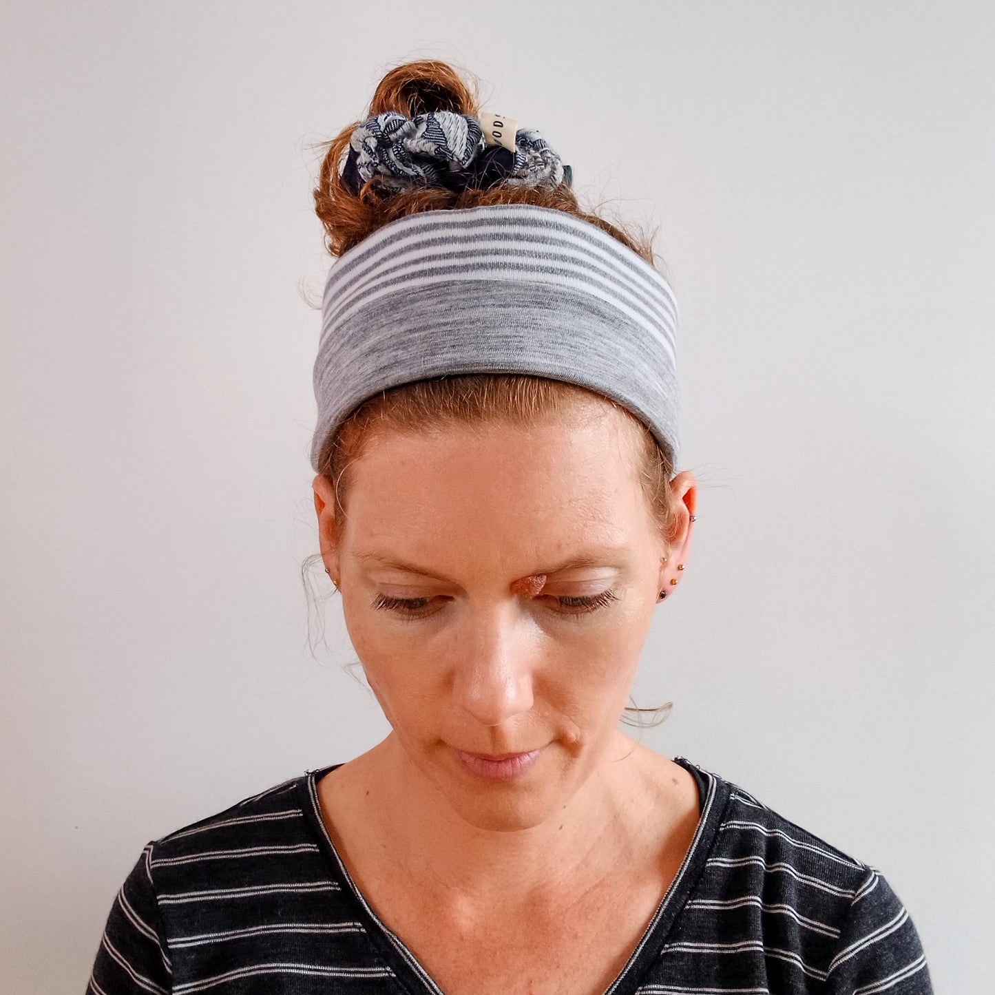 Merino Headband - Grey Marl Stripe