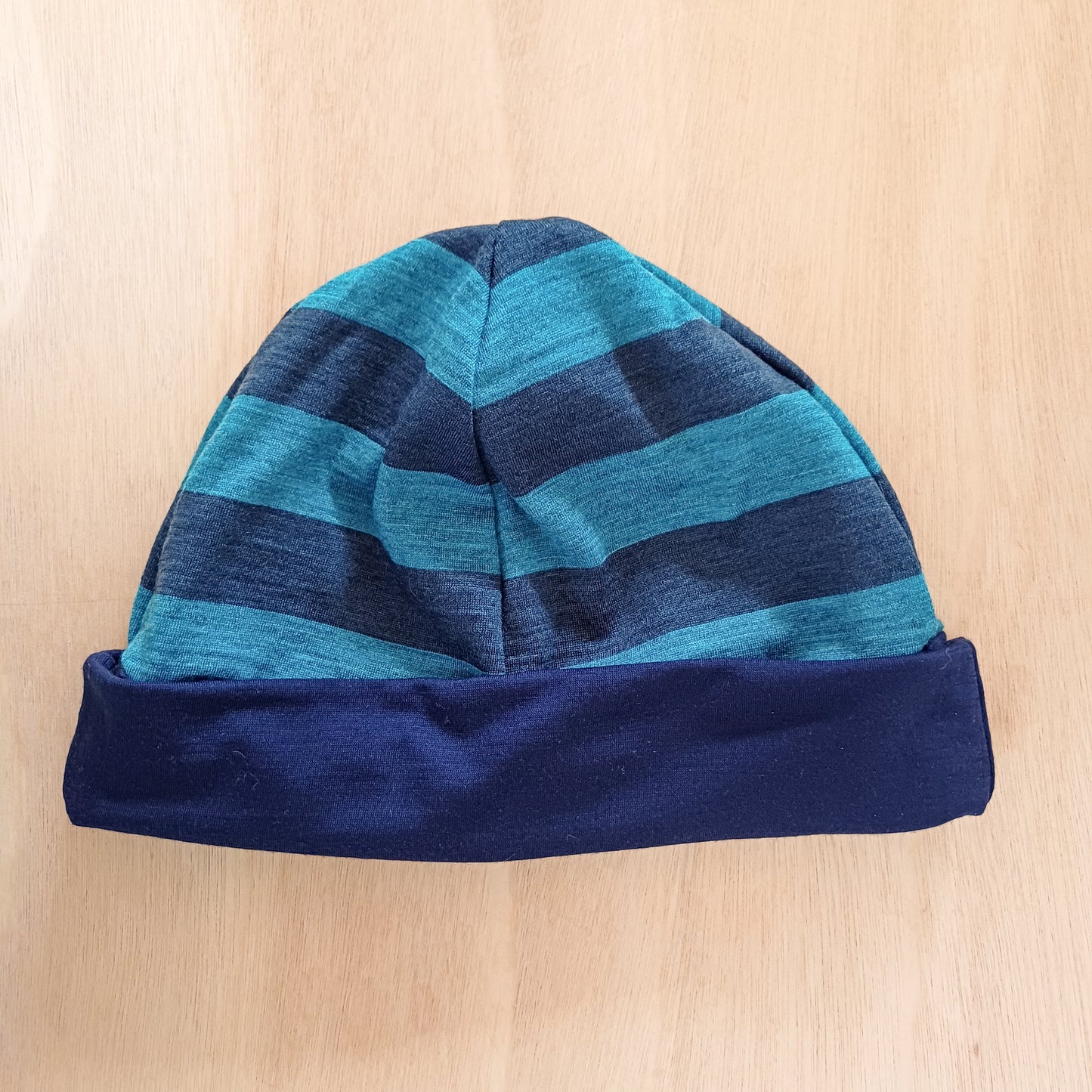 Merino Beanie - Teal/Charcoal Stripe