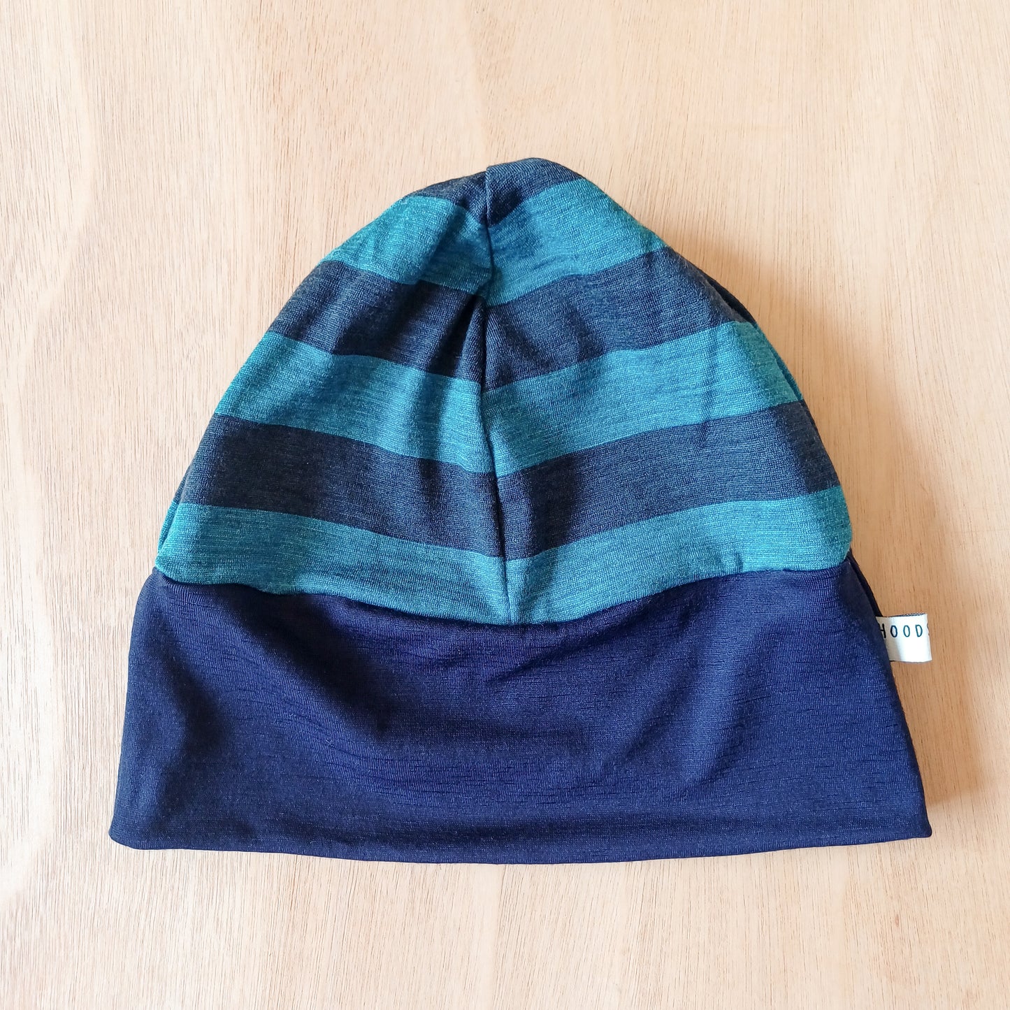 Merino Beanie - Teal/Charcoal Stripe