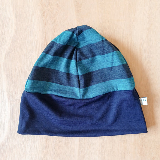 Merino Beanie - Teal/Charcoal Stripe