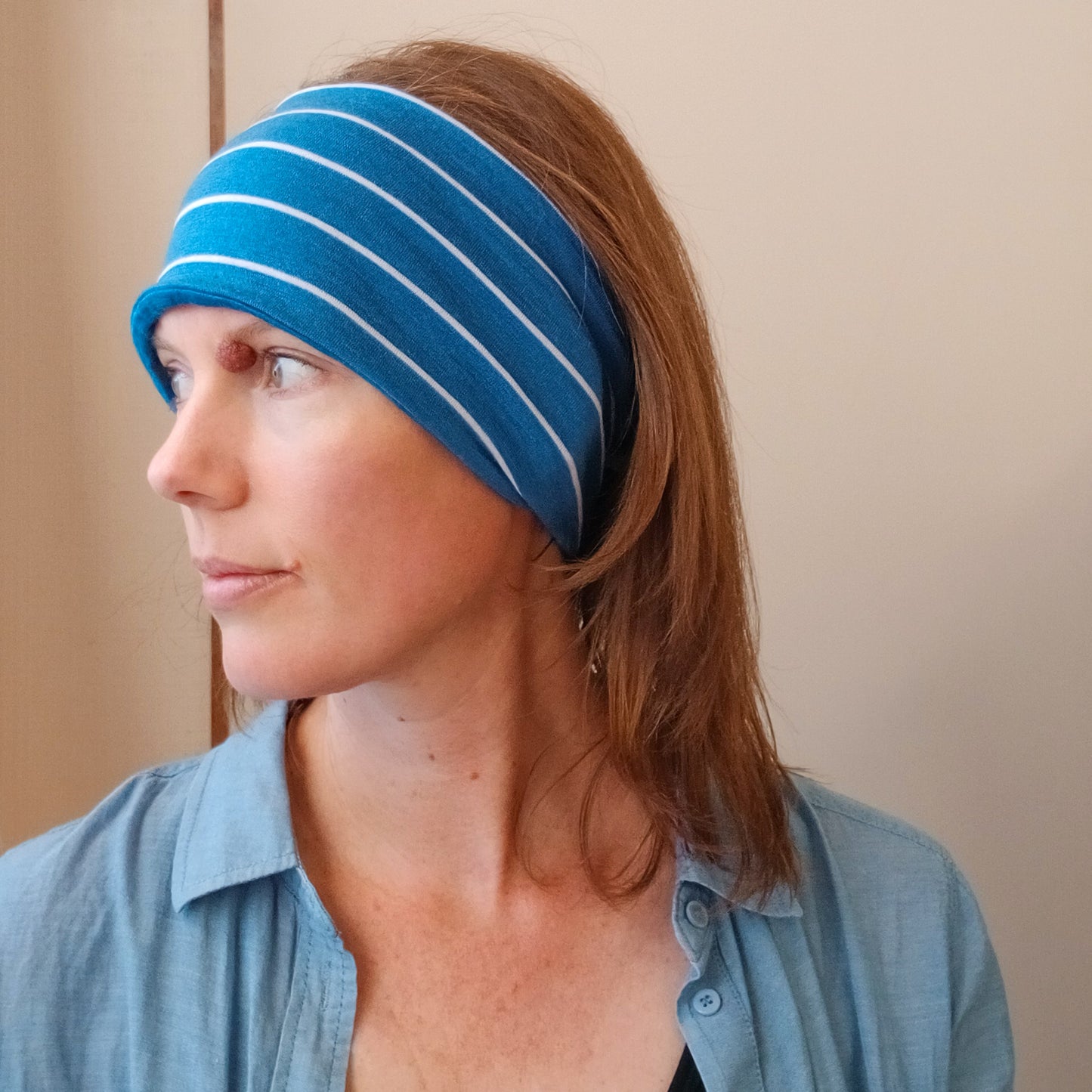 Merino Headband - Blue and White Stripe