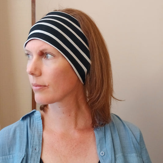 Merino Headband - Black and White Stripe