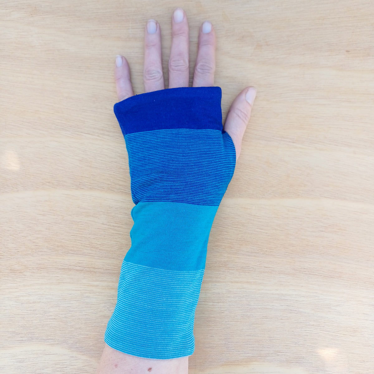 Fingerless Gloves - Turquoise Stripe