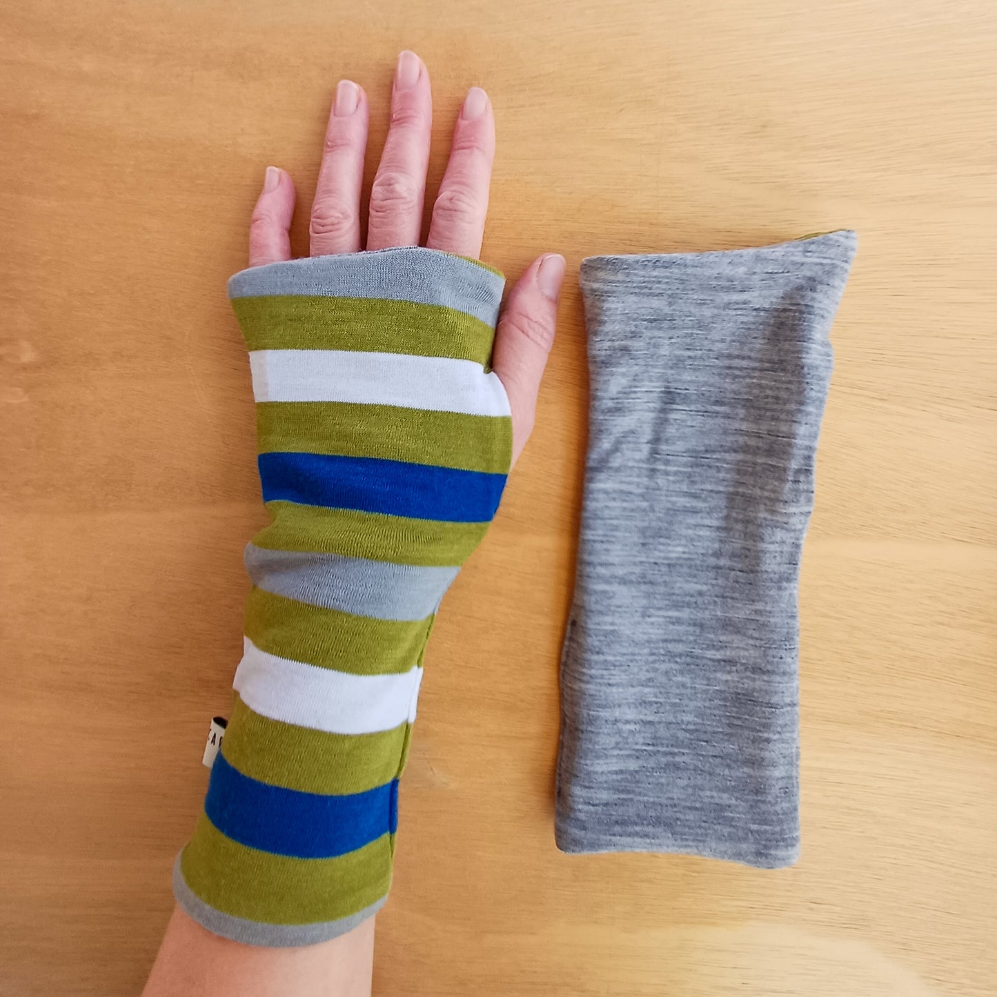 Fingerless Gloves - Olive Stripe