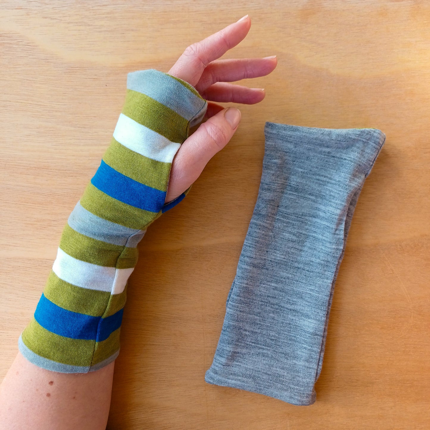 Fingerless Gloves - Olive Stripe