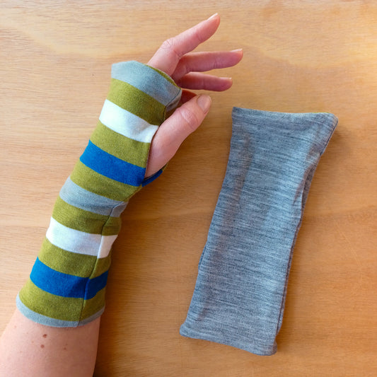 Fingerless Gloves - Olive Stripe