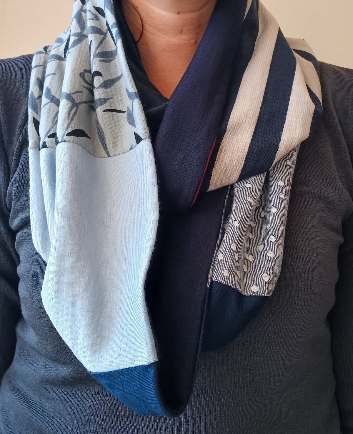 Patchwork Loop Scarf - Blue Print