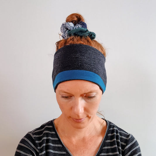 Merino Headband - Charcoal and Teal
