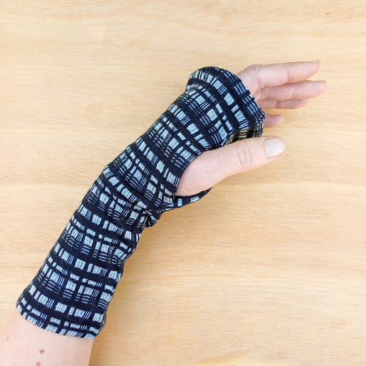 Fingerless Gloves - Black Check