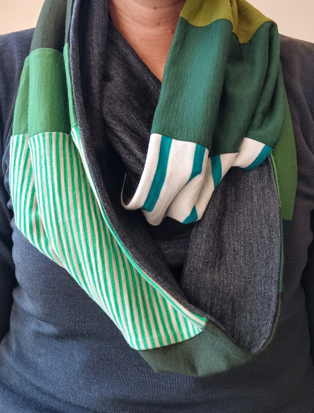 Patchwork Loop Scarf - Green