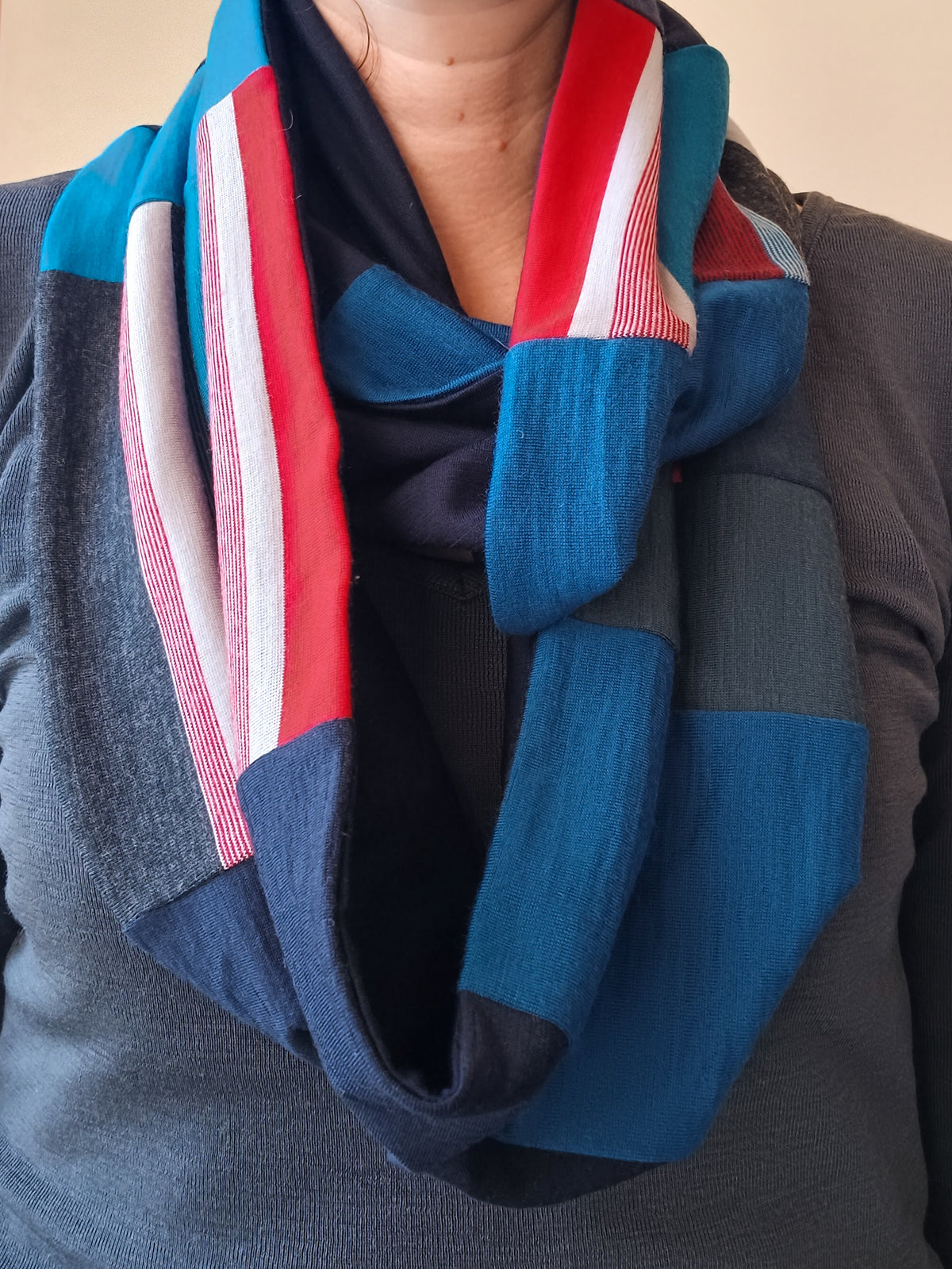 Patchwork Loop Scarf - Teal