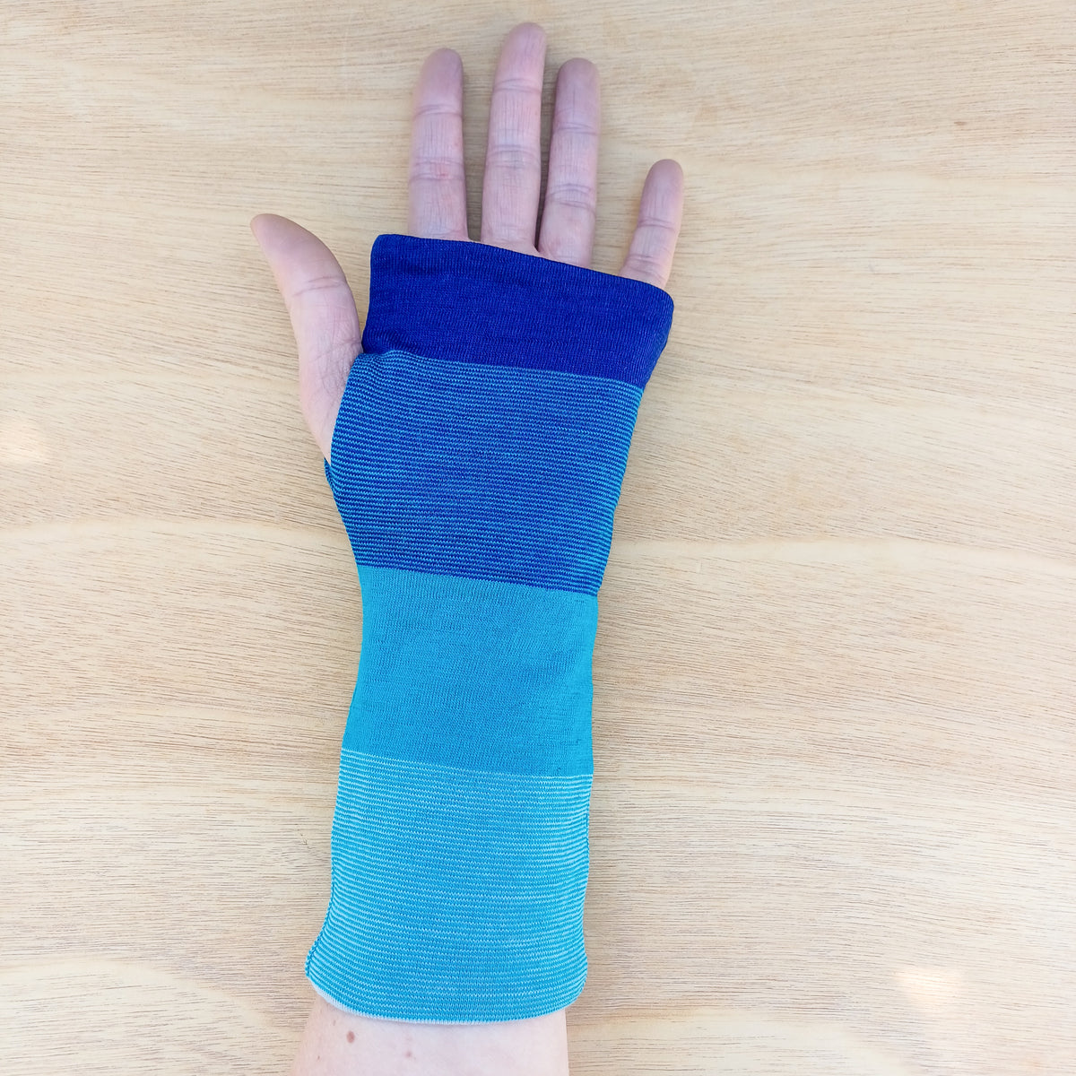 Fingerless Gloves - Turquoise Stripe