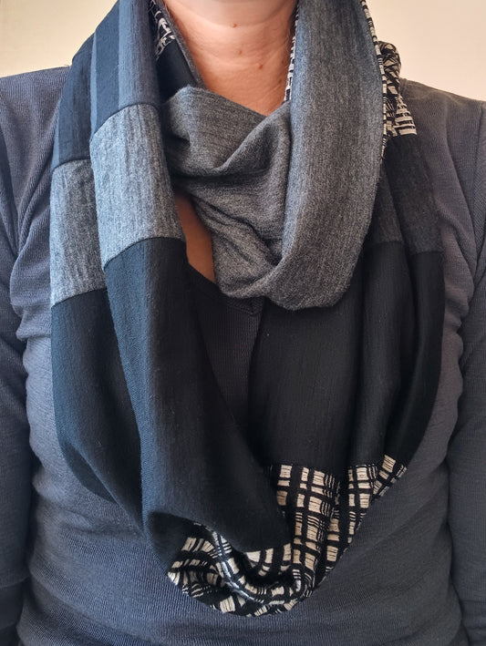 Patchwork Loop Scarf - Black